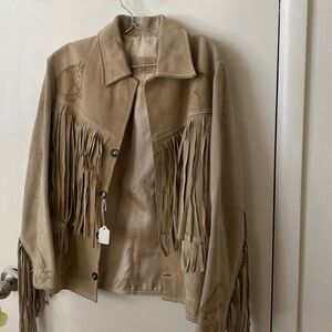 One of a kind, vintage fringe jacket with has burned horse detail